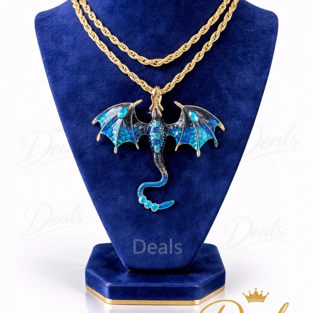 Blue and Gold Dragon Pendant Necklace - Picture 3 of 4
